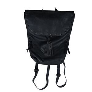 Hadaki Womens Leather Backpack Purse Black Tassel Fringe Convertible Boho Goth